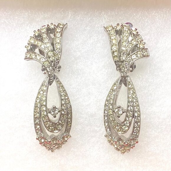 Evening/Special Occasion Clip-On Earrings Silver Tone w/Rhinestones - Picture 4 of 4